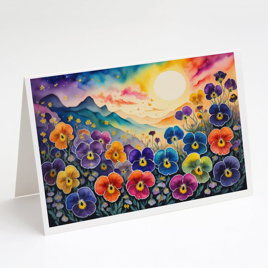 Pansies in Color Greeting Cards Pack of 8 Blank Cards with Envelopes Whimsical A7 Size 5x7