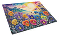 Pansies in Color Cutting Board Tempered Glass Kitchen Cutting Surface, Heat Resistant Chopping, Non-Slip Feet, Food Prep & Serving