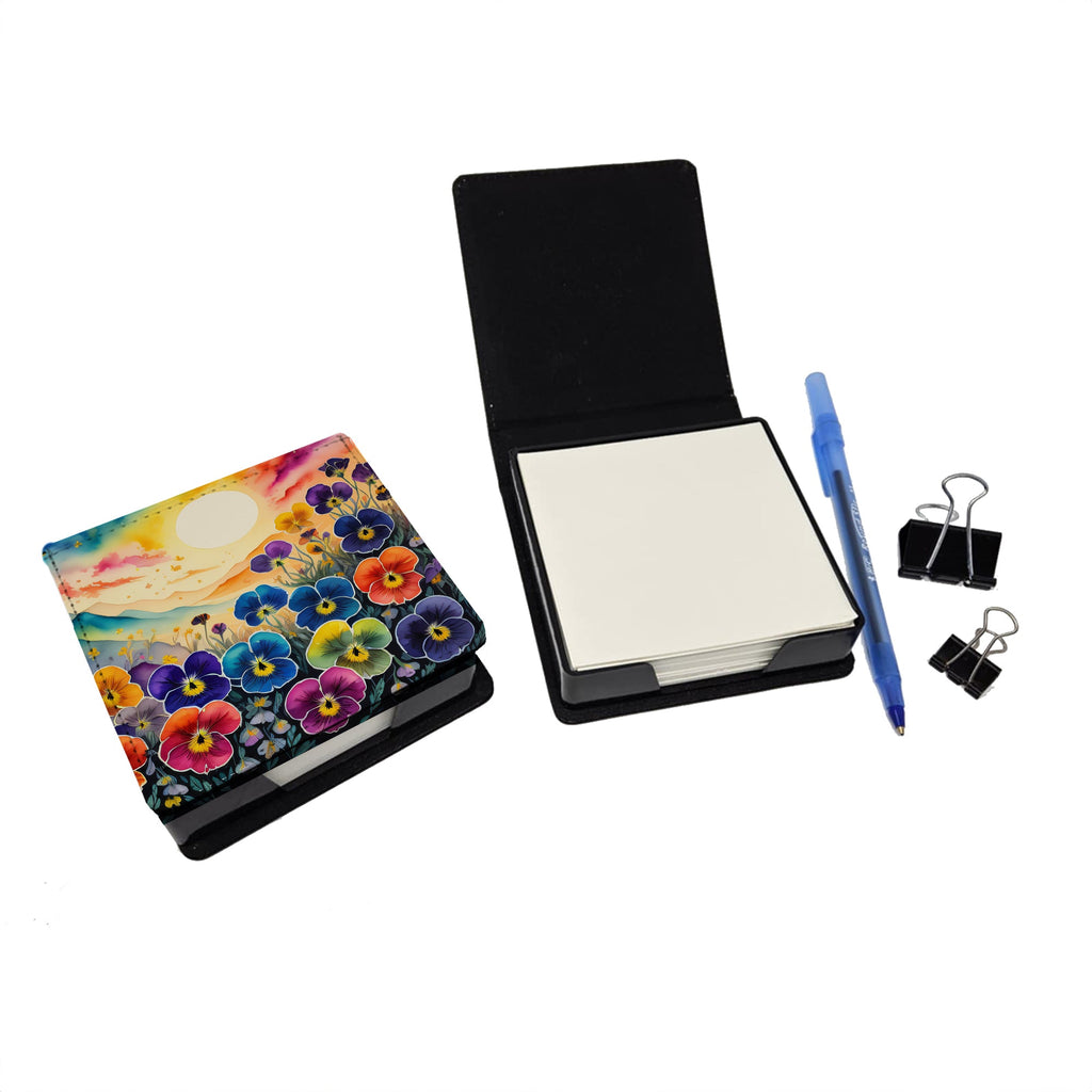 Pansies in Color PU Leather Note Paper Holder with Artist-Designed Cover, Desk Accessory, Office Gift