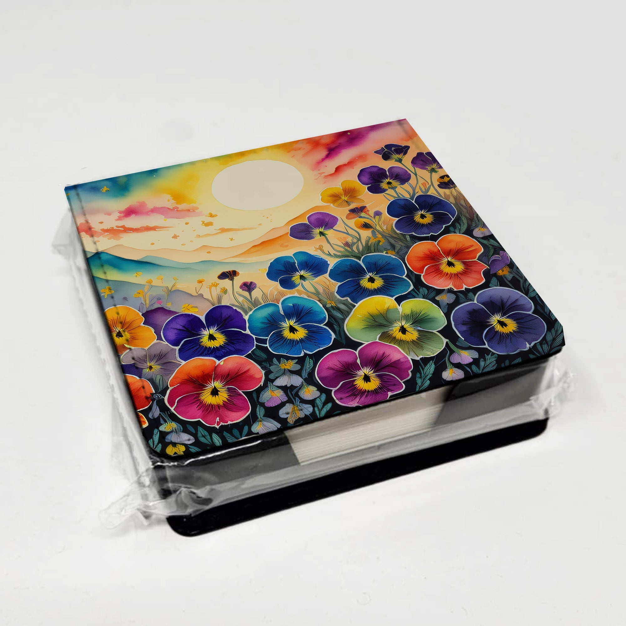 Pansies in Color PU Leather Note Paper Holder with Artist-Designed Cover, Desk Accessory, Office Gift