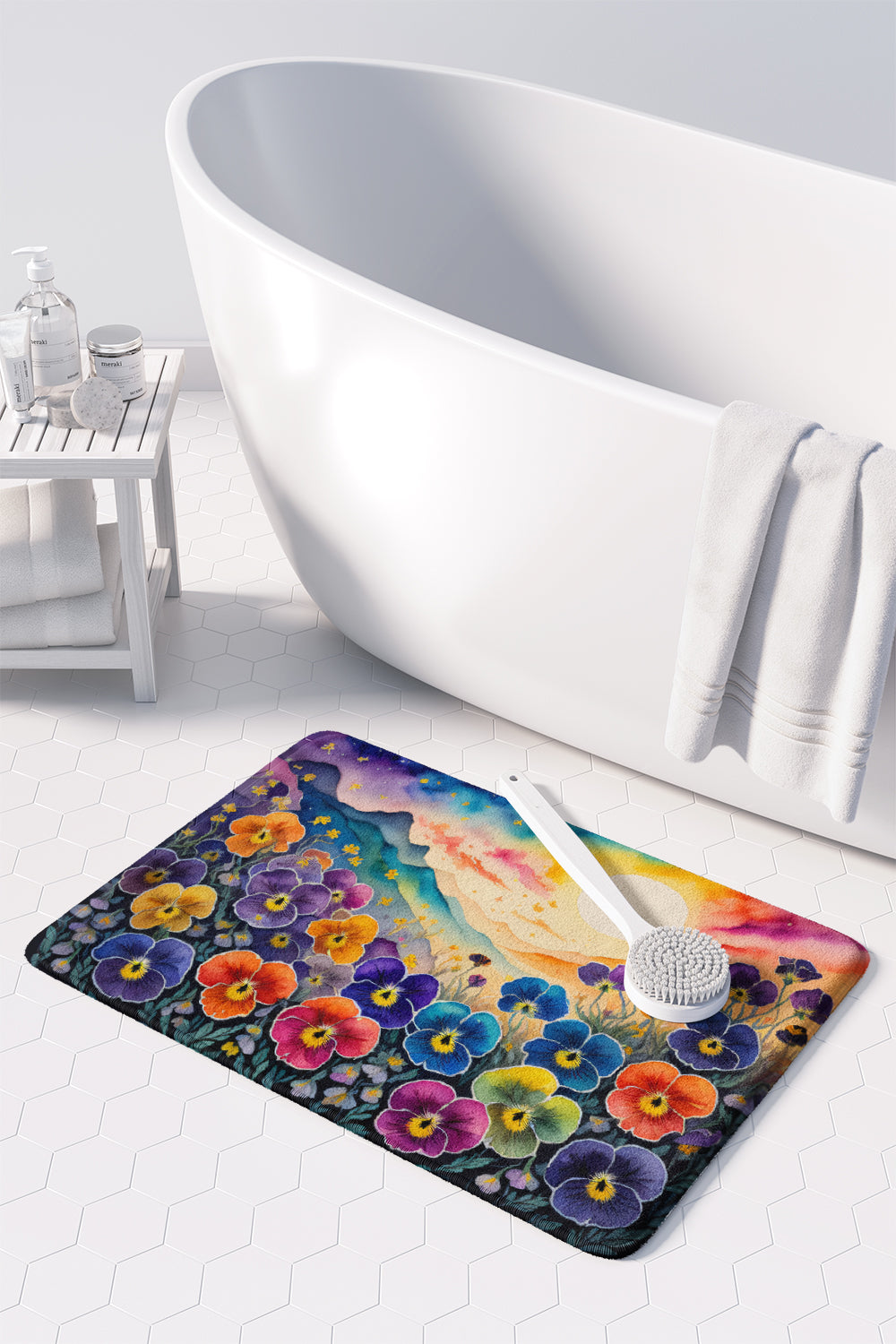 Pansies in Color Memory Foam Kitchen Mat Machine Washable Anti-Fatigue Cushion Comfort Bath or Kitchen Rug