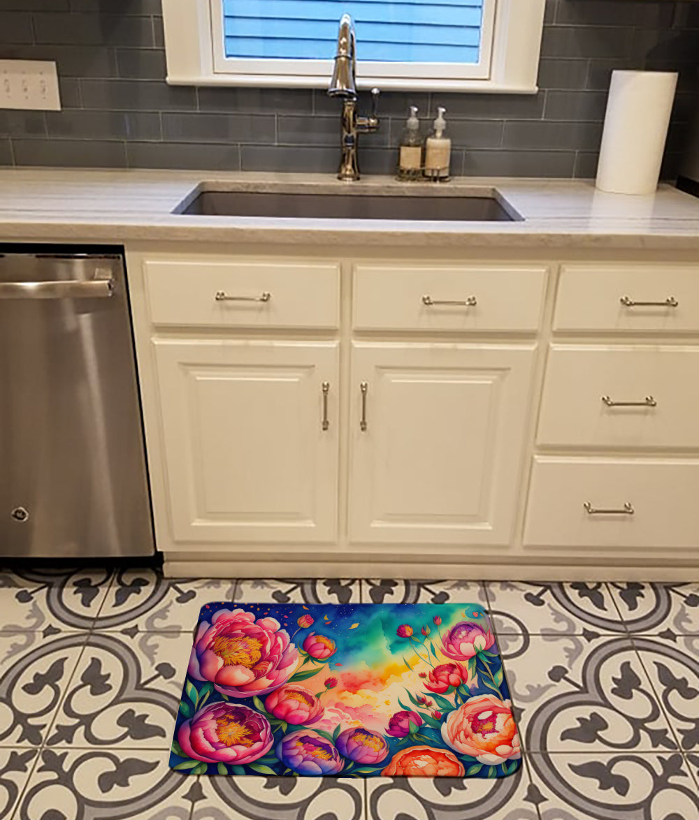 Peonies in Color Memory Foam Kitchen Mat Machine Washable Anti-Fatigue Cushion Comfort Bath or Kitchen Rug