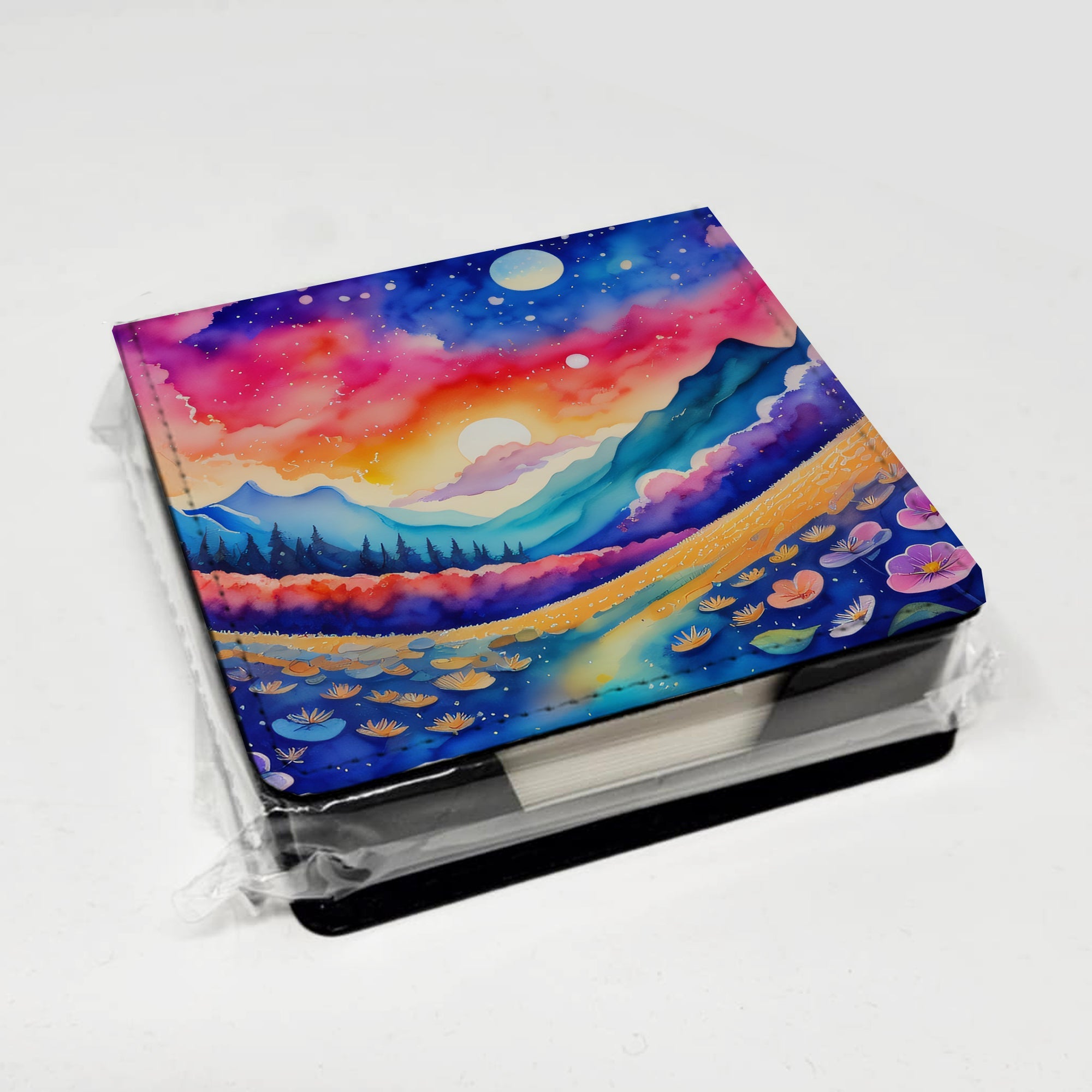 Periwinkles in Color PU Leather Note Paper Holder with Artist-Designed Cover, Desk Accessory, Office Gift