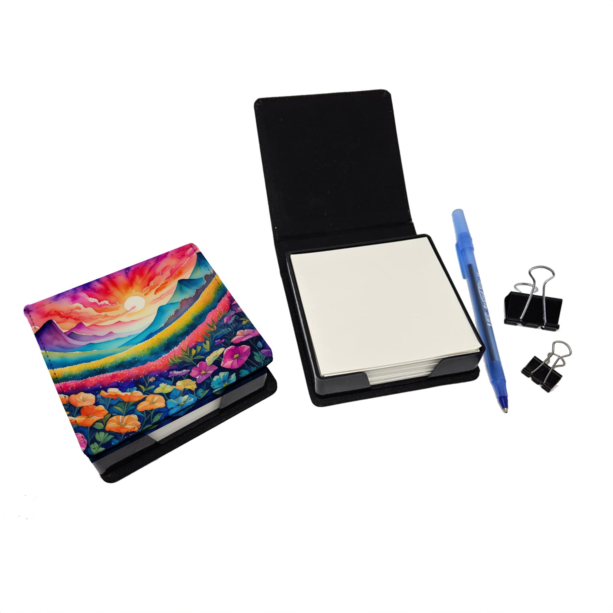Petunias in Color PU Leather Note Paper Holder with Artist-Designed Cover, Desk Accessory, Office Gift