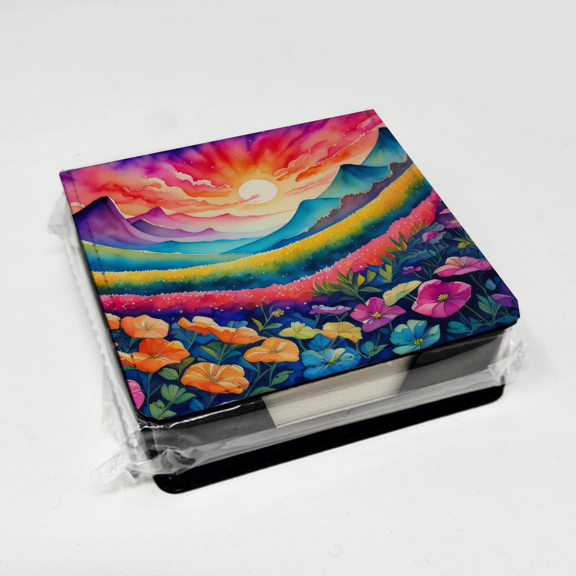Petunias in Color PU Leather Note Paper Holder with Artist-Designed Cover, Desk Accessory, Office Gift