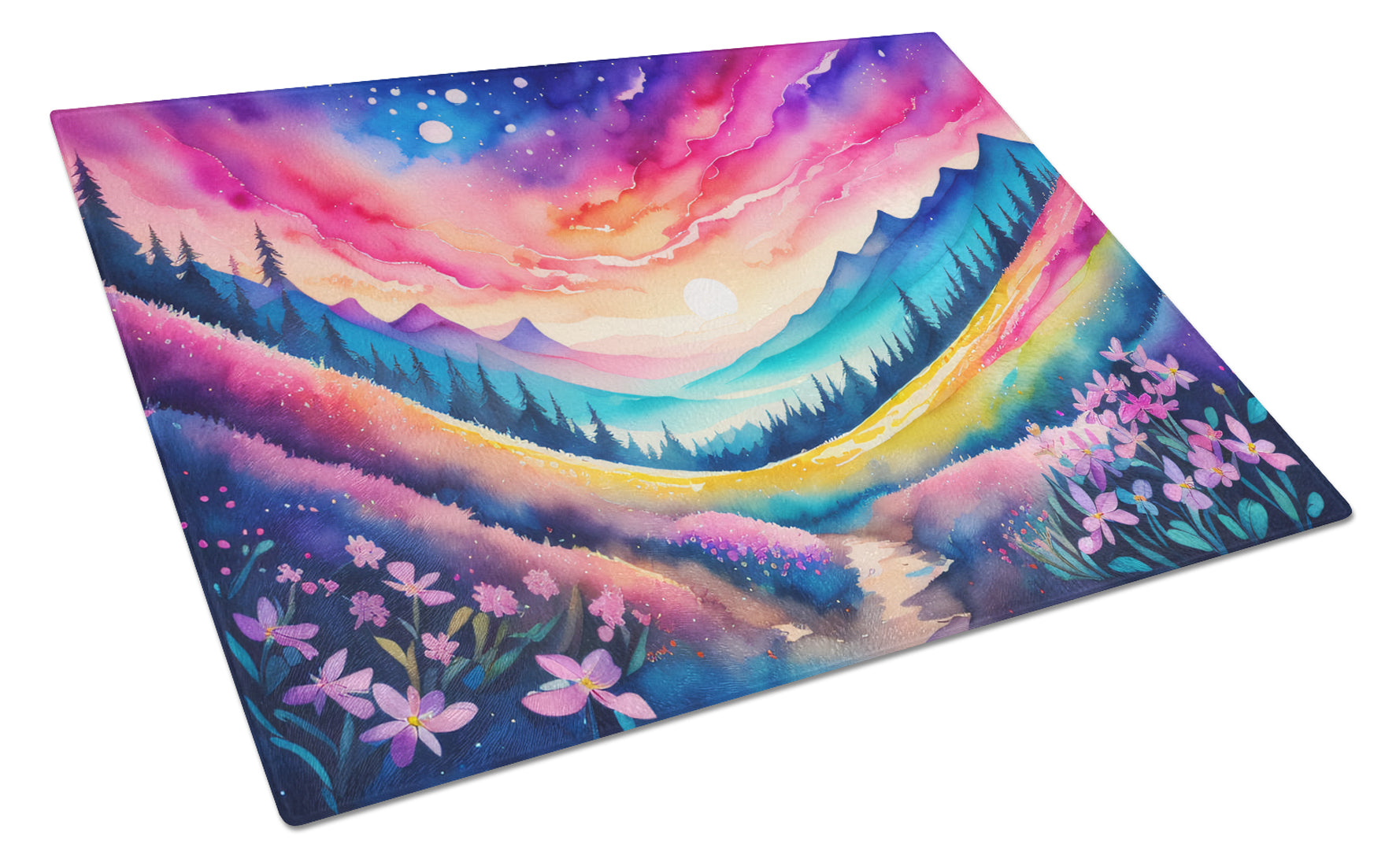 Phlox in Color Cutting Board Tempered Glass Kitchen Cutting Surface, Heat Resistant Chopping, Non-Slip Feet, Food Prep & Serving