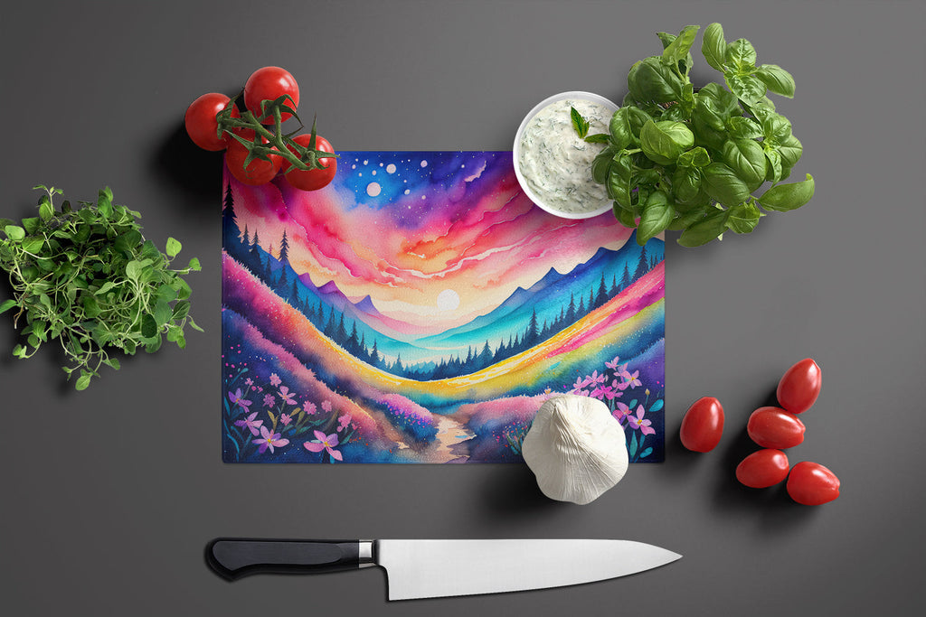 Phlox in Color Cutting Board Tempered Glass Kitchen Cutting Surface, Heat Resistant Chopping, Non-Slip Feet, Food Prep & Serving