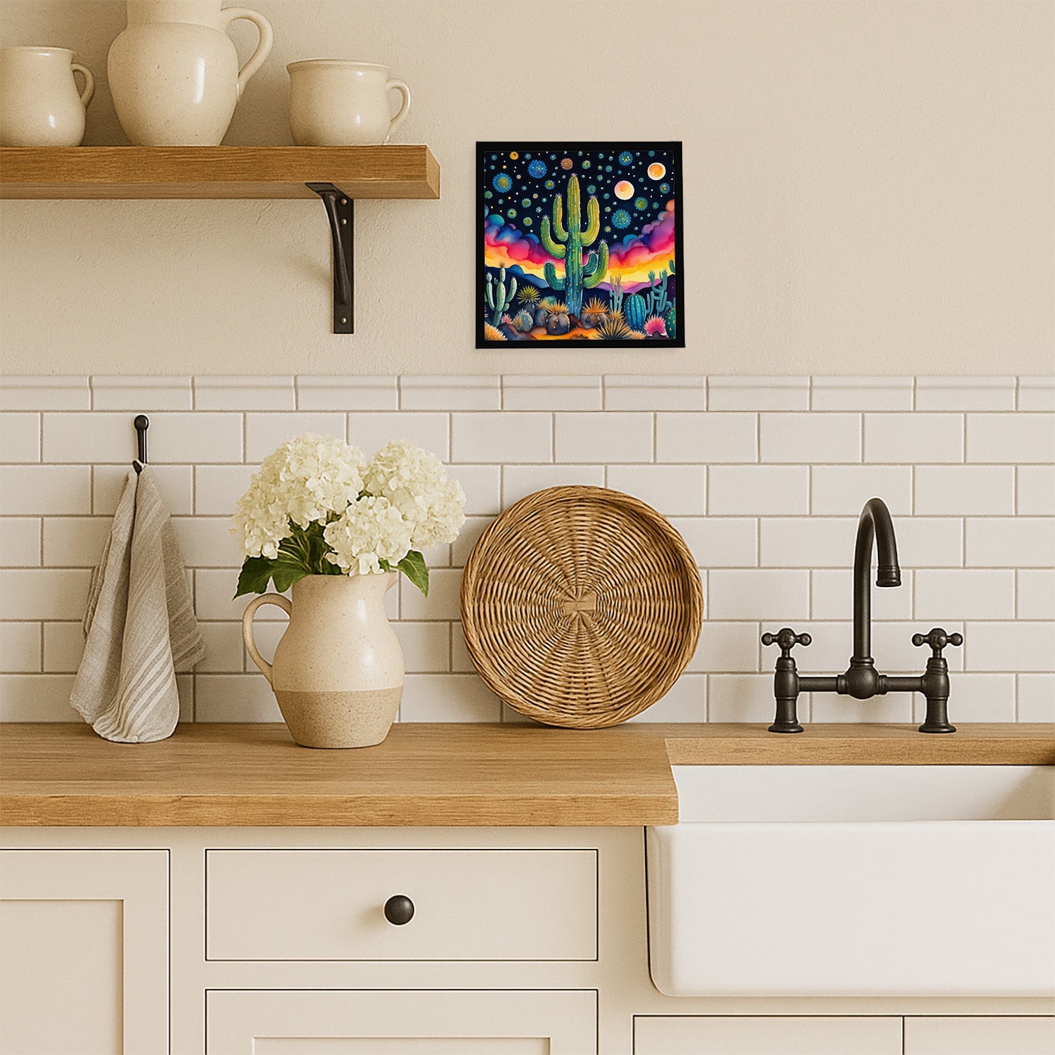 Queen of the Night Cactus in Color Framed Metal Print Bathroom, Kitchen, Office, Home Decor Wall Art Ready to Hang, Square, 8X8