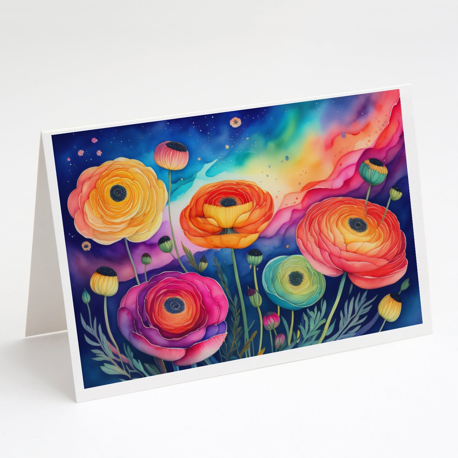 Ranunculus in Color Greeting Cards Pack of 8 Blank Cards with Envelopes Whimsical A7 Size 5x7