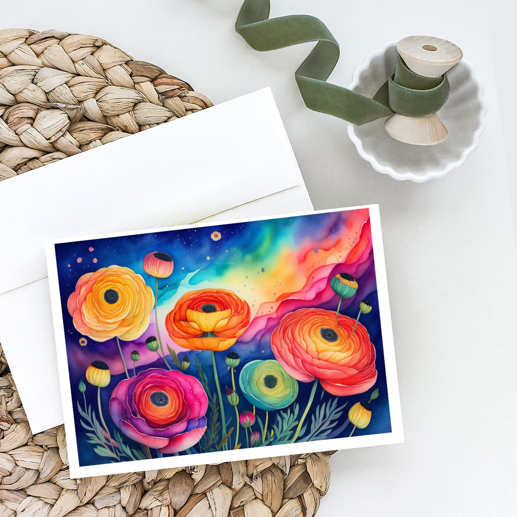 Ranunculus in Color Greeting Cards Pack of 8 Blank Cards with Envelopes Whimsical A7 Size 5x7