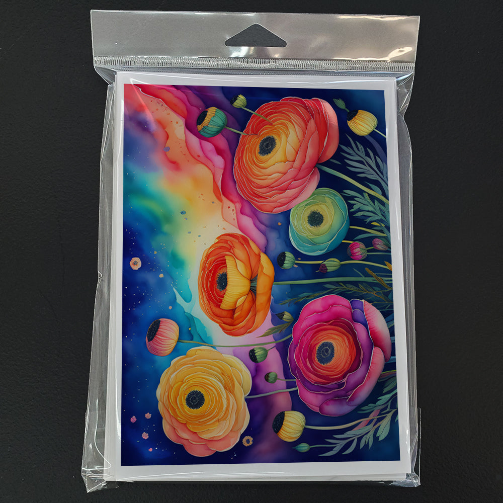 Ranunculus in Color Greeting Cards Pack of 8 Blank Cards with Envelopes Whimsical A7 Size 5x7