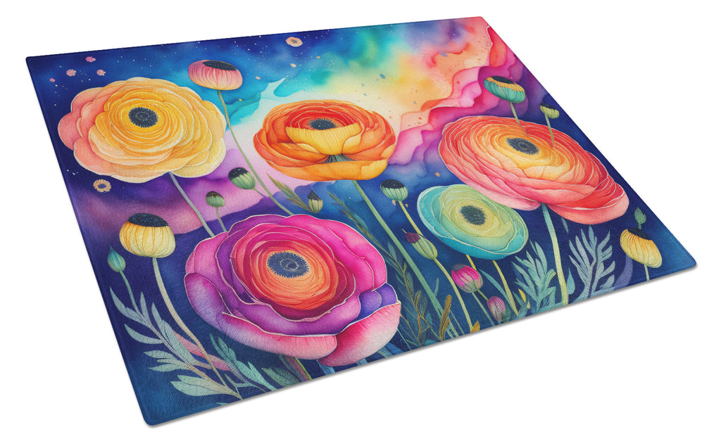 Ranunculus in Color Cutting Board Tempered Glass Kitchen Cutting Surface, Heat Resistant Chopping, Non-Slip Feet, Food Prep & Serving