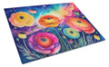 Ranunculus in Color Cutting Board Tempered Glass Kitchen Cutting Surface, Heat Resistant Chopping, Non-Slip Feet, Food Prep & Serving