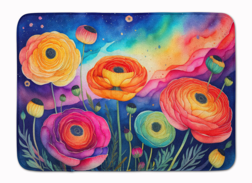 Ranunculus in Color Memory Foam Kitchen Mat Machine Washable Anti-Fatigue Cushion Comfort Bath or Kitchen Rug