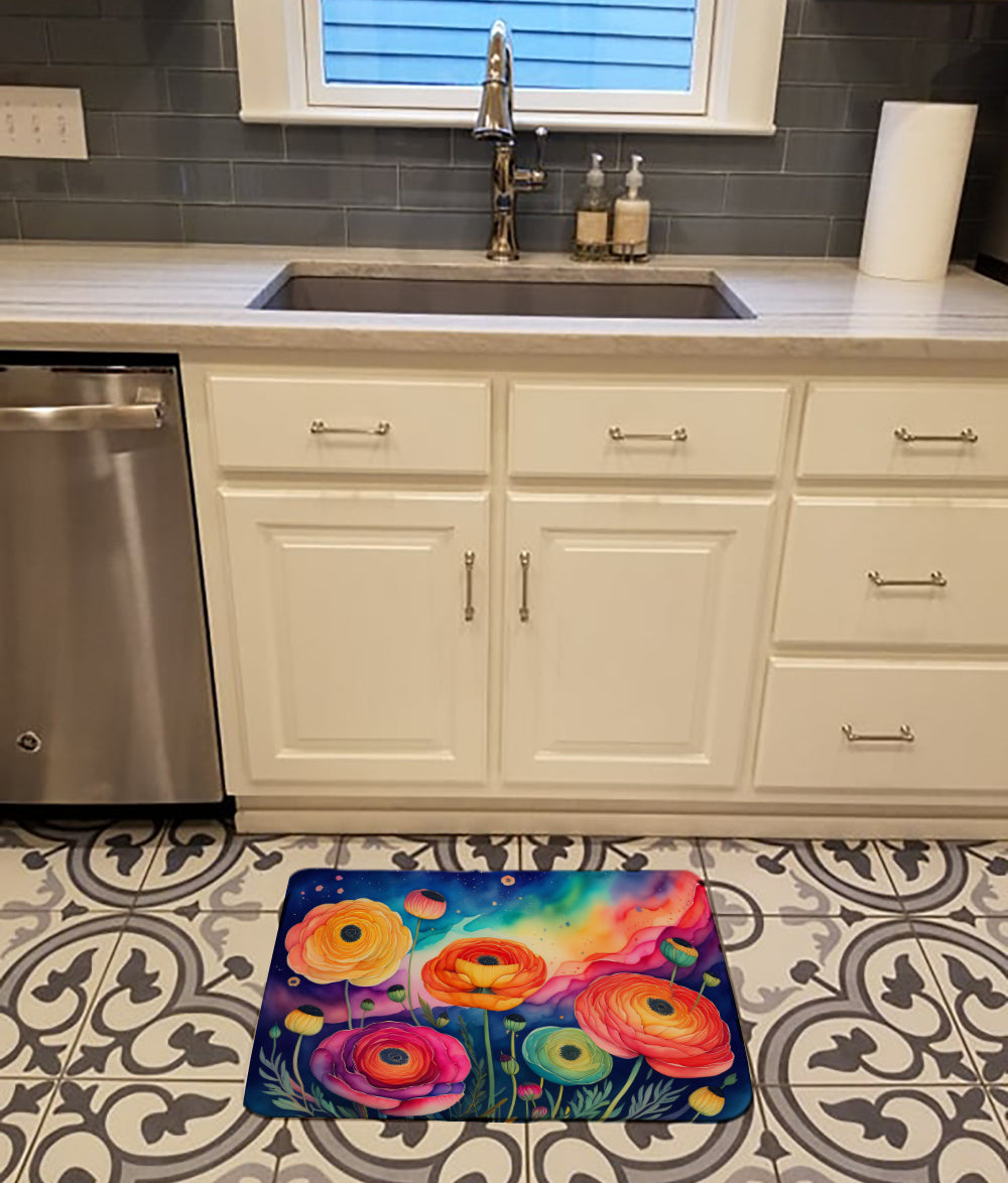 Ranunculus in Color Memory Foam Kitchen Mat Machine Washable Anti-Fatigue Cushion Comfort Bath or Kitchen Rug