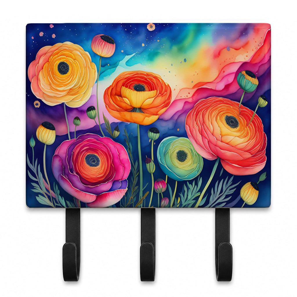 Ranunculus in Color Leash or Key Holder Wall Hooks, Coat Rack Wall Mount, for Hanging Keys, Towels, Aprons, Leashes