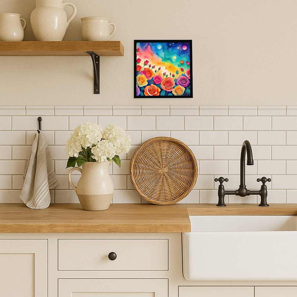 Roses in Color Framed Metal Print Bathroom, Kitchen, Office, Home Decor Wall Art Ready to Hang, Square, 8X8