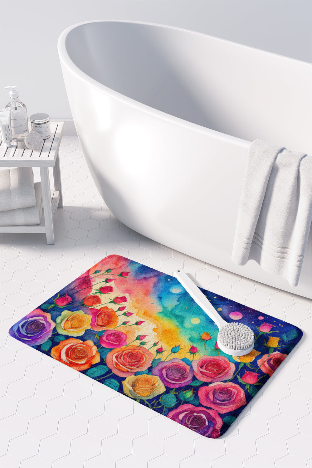Roses in Color Memory Foam Kitchen Mat Machine Washable Anti-Fatigue Cushion Comfort Bath or Kitchen Rug