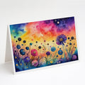 Scabiosa in Color Greeting Cards Pack of 8 Blank Cards with Envelopes Whimsical A7 Size 5x7