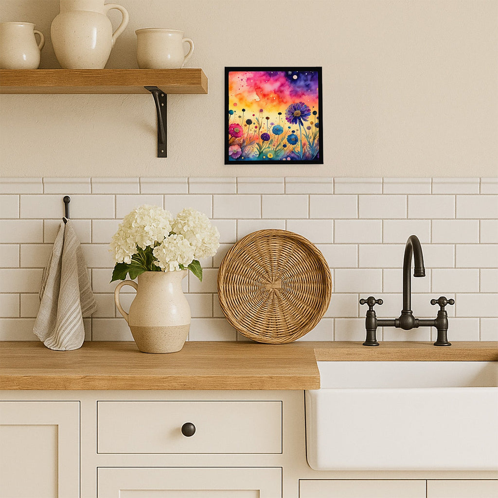 Scabiosa in Color Framed Metal Print Bathroom, Kitchen, Office, Home Decor Wall Art Ready to Hang, Square, 8X8