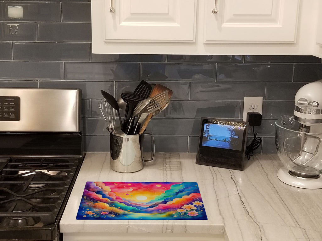 Stock, or Gillyflower in Color Cutting Board Tempered Glass Kitchen Cutting Surface, Heat Resistant Chopping, Non-Slip Feet, Food Prep & Serving