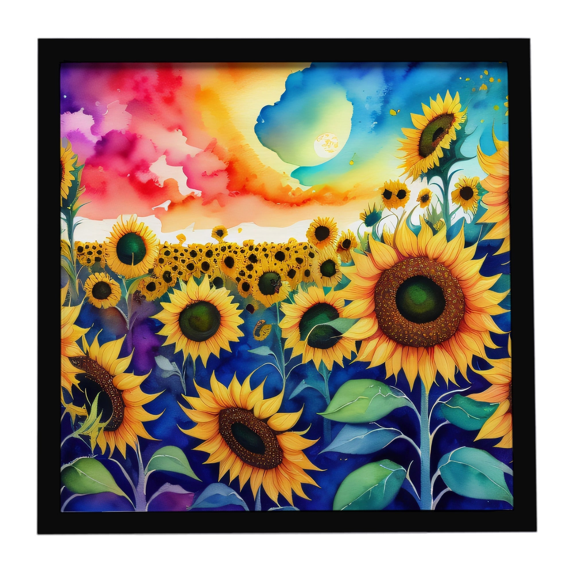 Sunflowers in Color Framed Metal Print Bathroom, Kitchen, Office, Home Decor Wall Art Ready to Hang, Square, 8X8