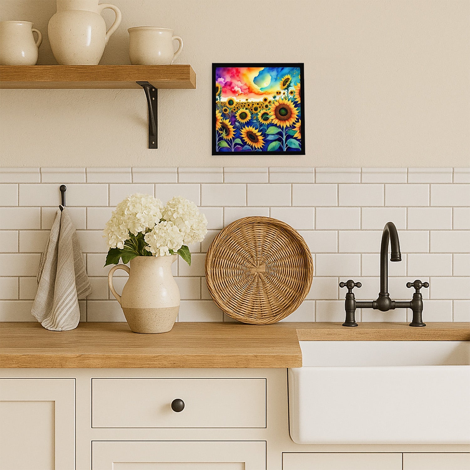 Sunflowers in Color Framed Metal Print Bathroom, Kitchen, Office, Home Decor Wall Art Ready to Hang, Square, 8X8