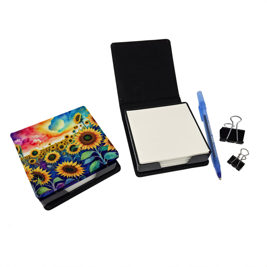 Sunflowers in Color PU Leather Note Paper Holder with Artist-Designed Cover, Desk Accessory, Office Gift