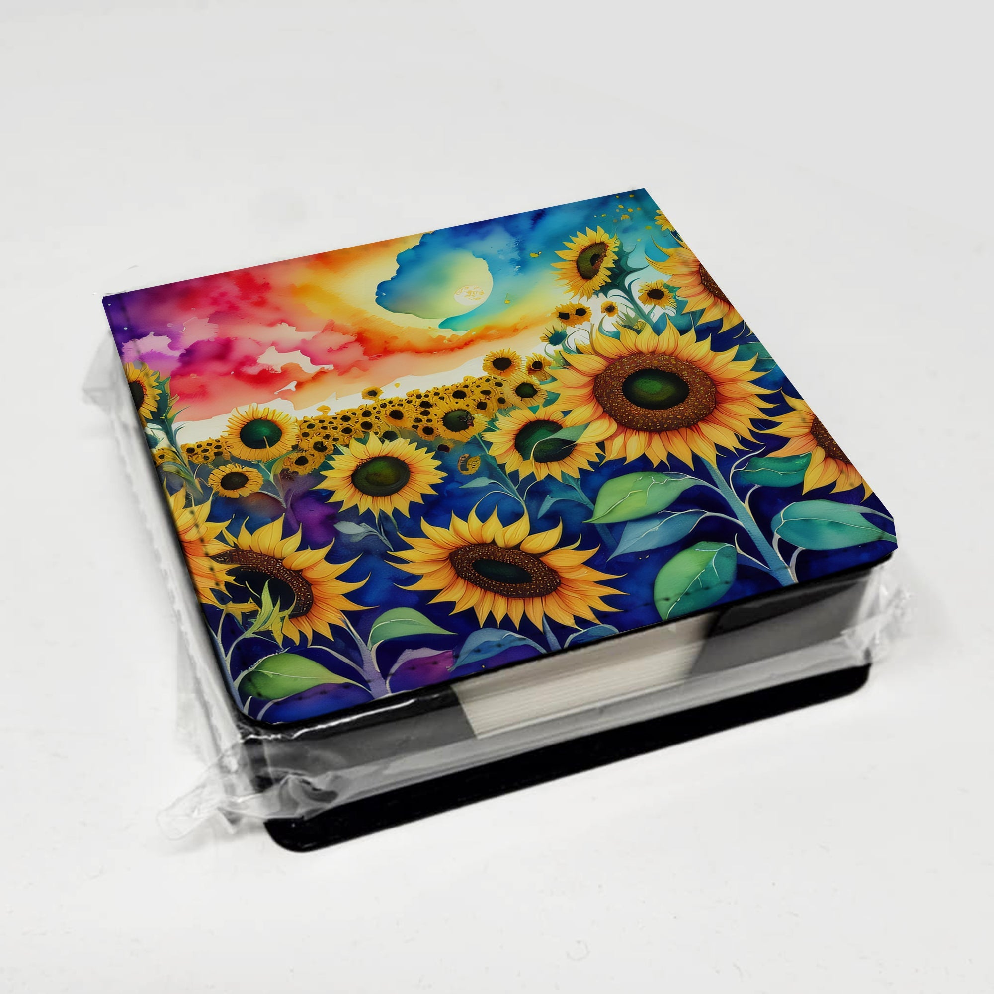 Sunflowers in Color PU Leather Note Paper Holder with Artist-Designed Cover, Desk Accessory, Office Gift