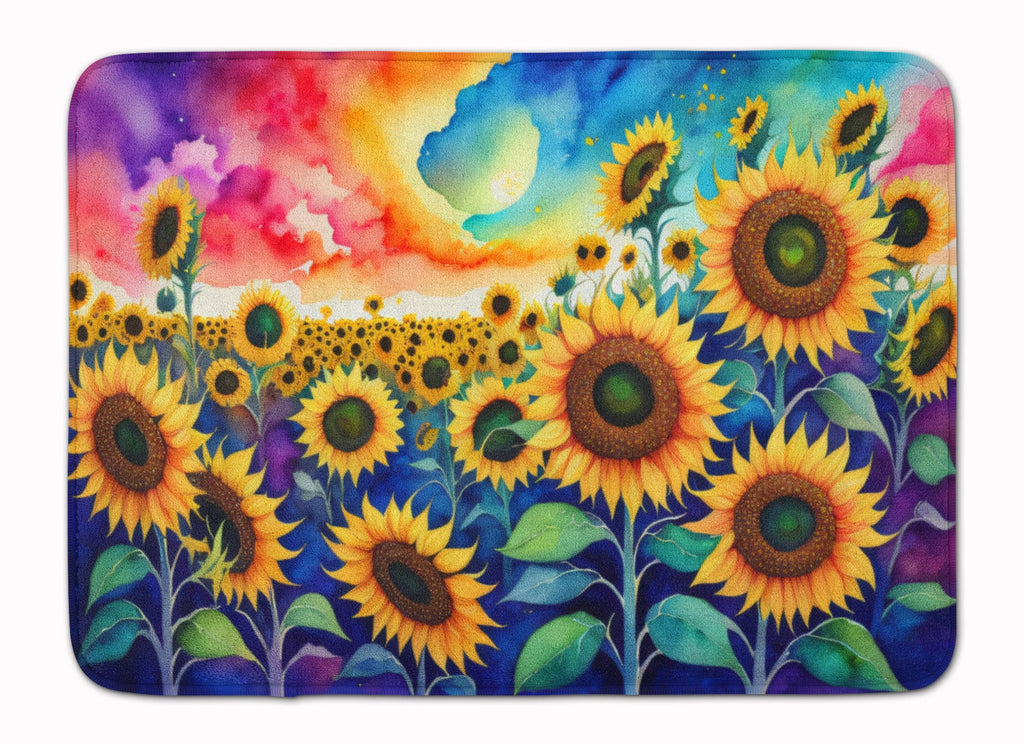 Sunflowers in Color Memory Foam Kitchen Mat Machine Washable Anti-Fatigue Cushion Comfort Bath or Kitchen Rug