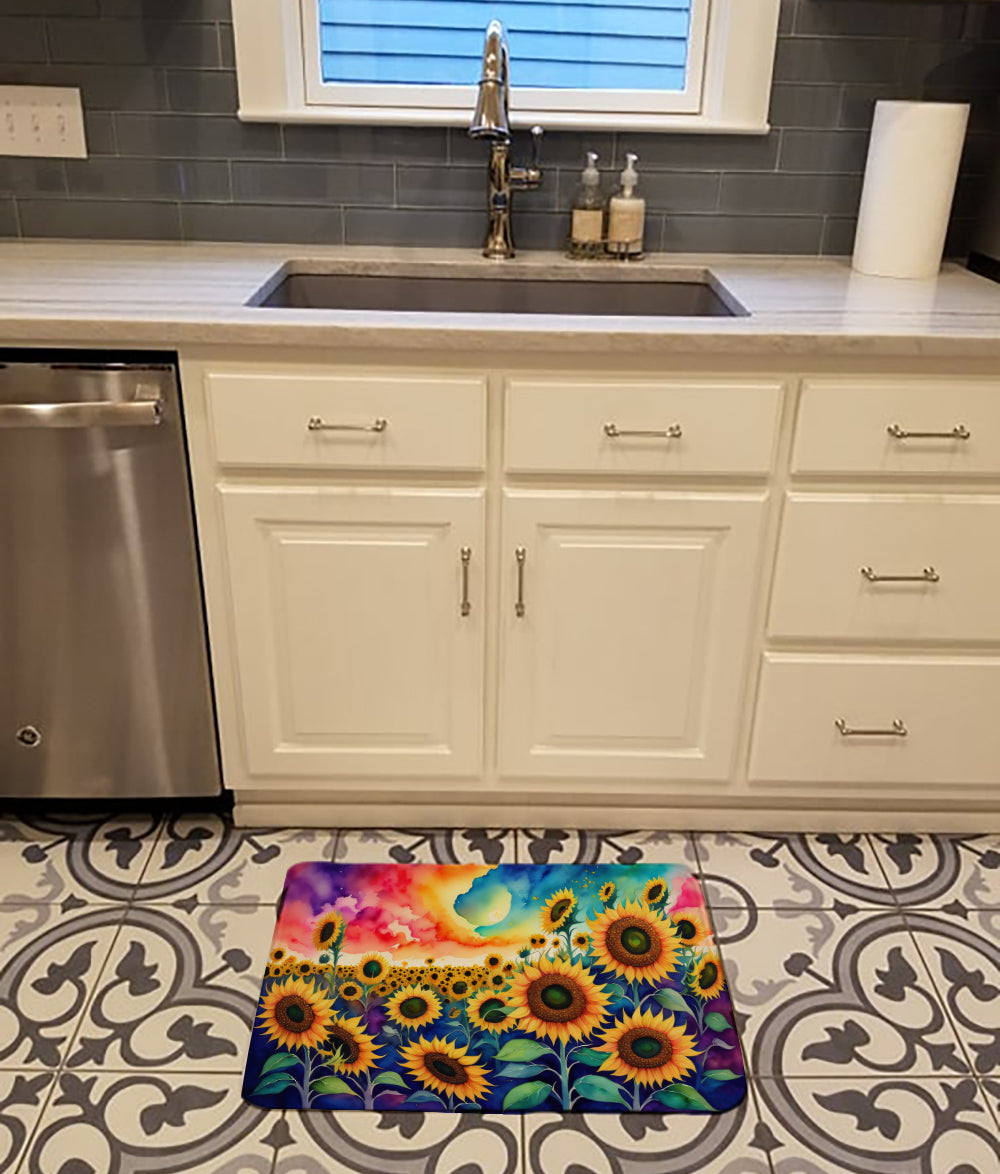 Sunflowers in Color Memory Foam Kitchen Mat Machine Washable Anti-Fatigue Cushion Comfort Bath or Kitchen Rug
