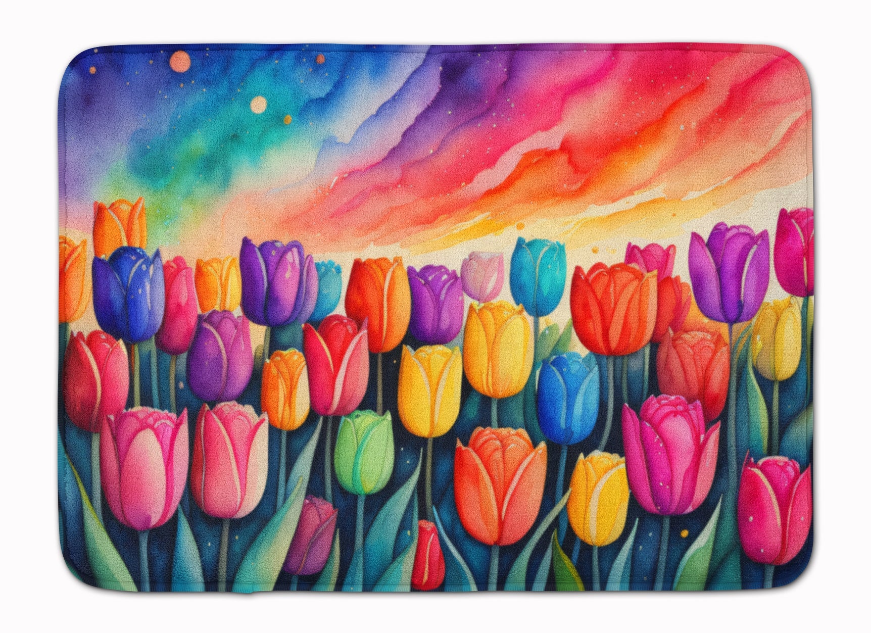 Tulips in Color Memory Foam Kitchen Mat Machine Washable Anti-Fatigue Cushion Comfort Bath or Kitchen Rug