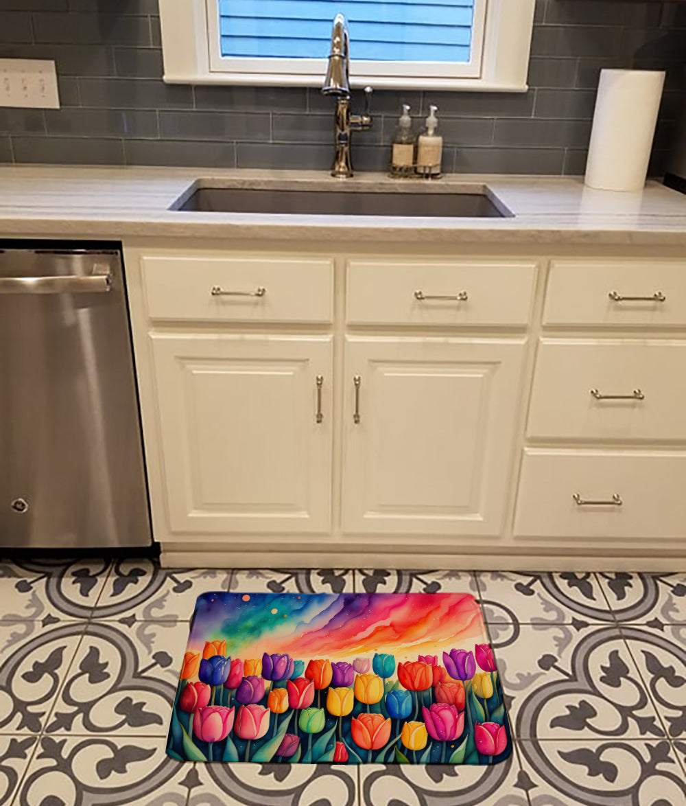 Tulips in Color Memory Foam Kitchen Mat Machine Washable Anti-Fatigue Cushion Comfort Bath or Kitchen Rug