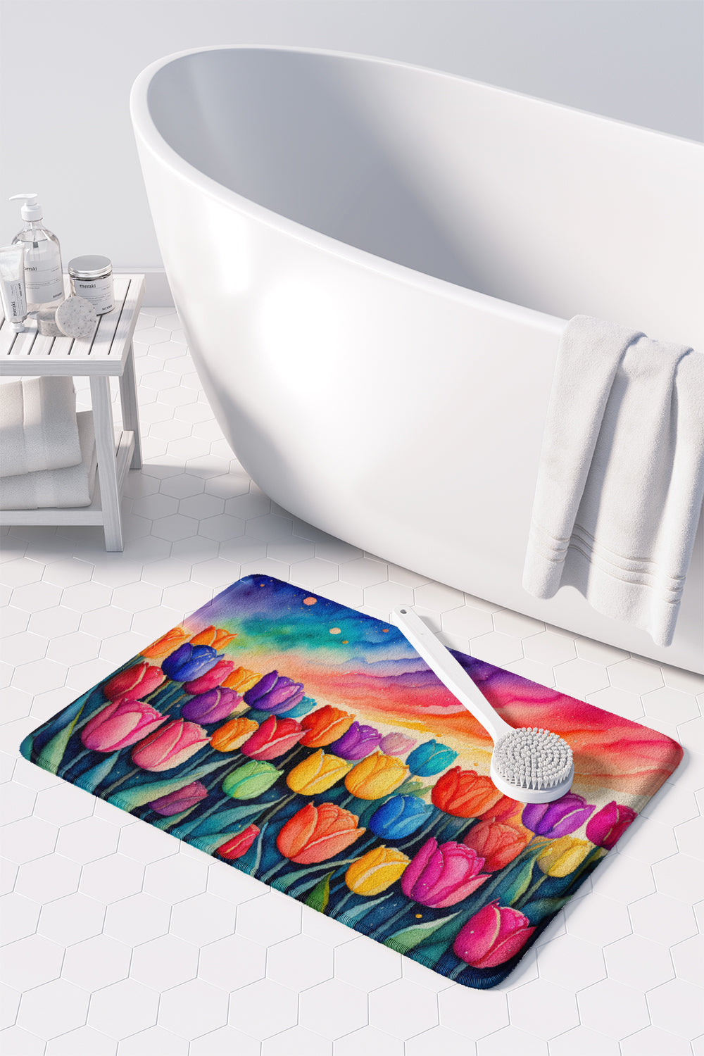 Tulips in Color Memory Foam Kitchen Mat Machine Washable Anti-Fatigue Cushion Comfort Bath or Kitchen Rug