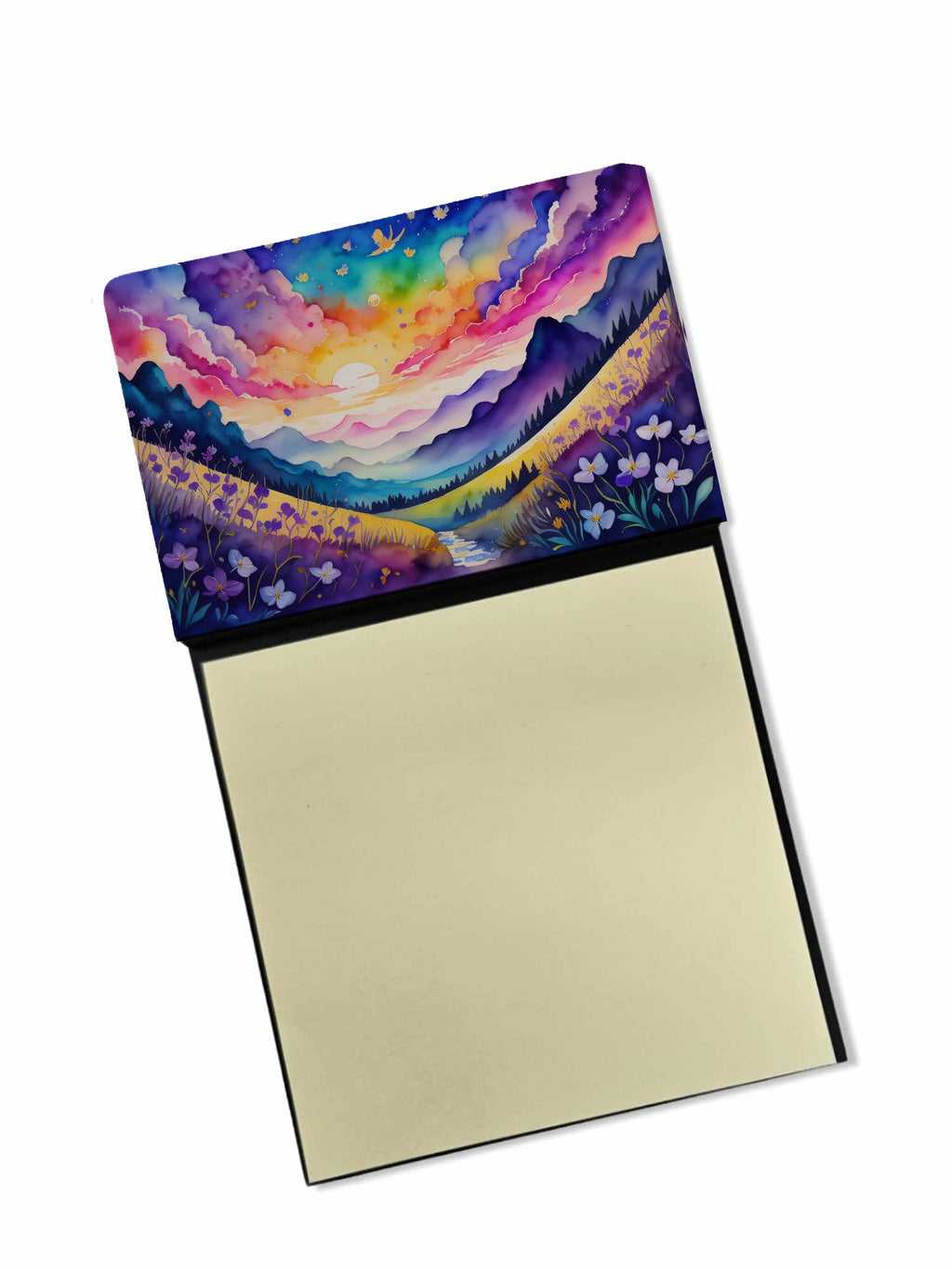 Violets in Color Watercolor Sticky Note Holder Refillable Dispenser Desk Accessory 3x3 Pad Gift