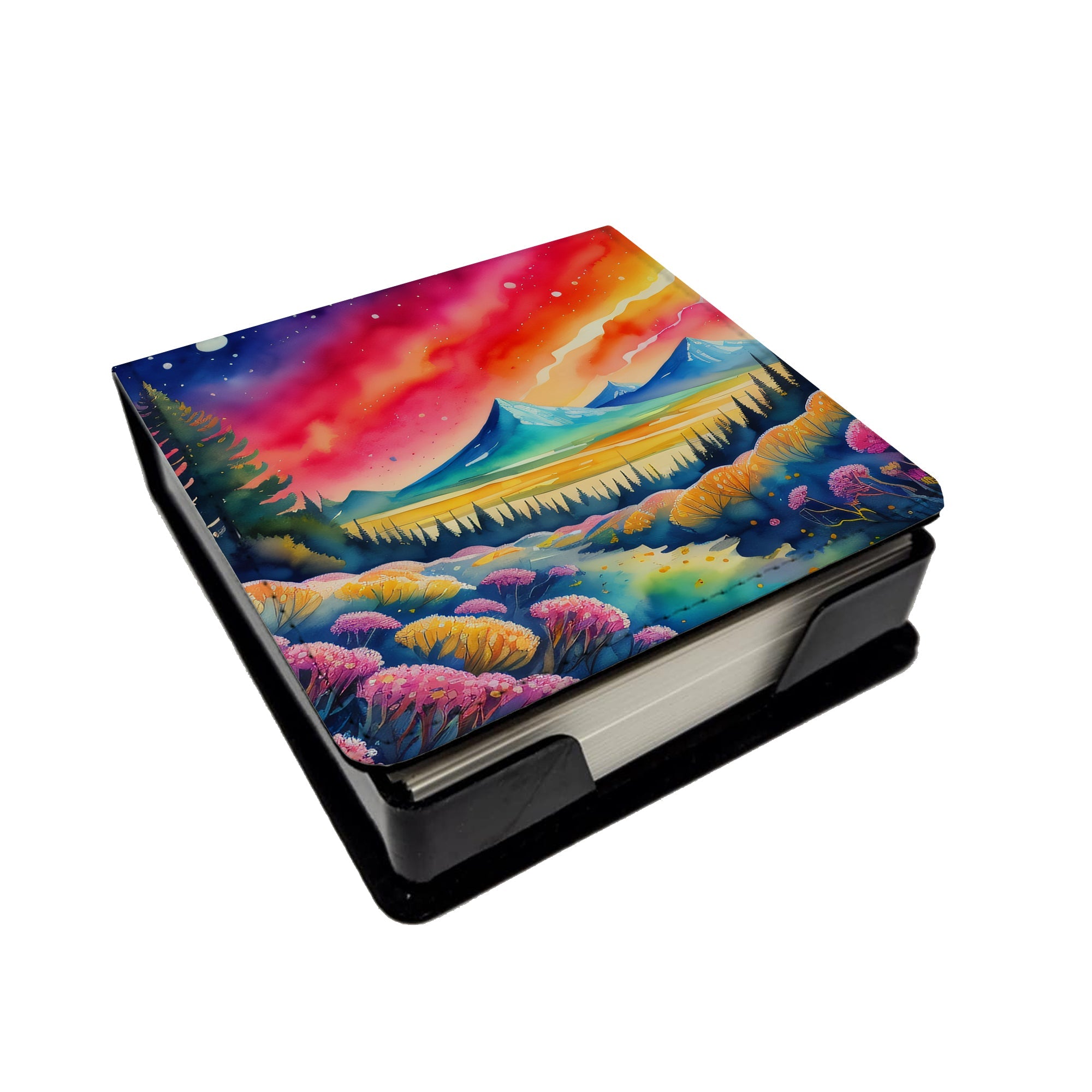 Yarrow in Color PU Leather Note Paper Holder with Artist-Designed Cover, Desk Accessory, Office Gift