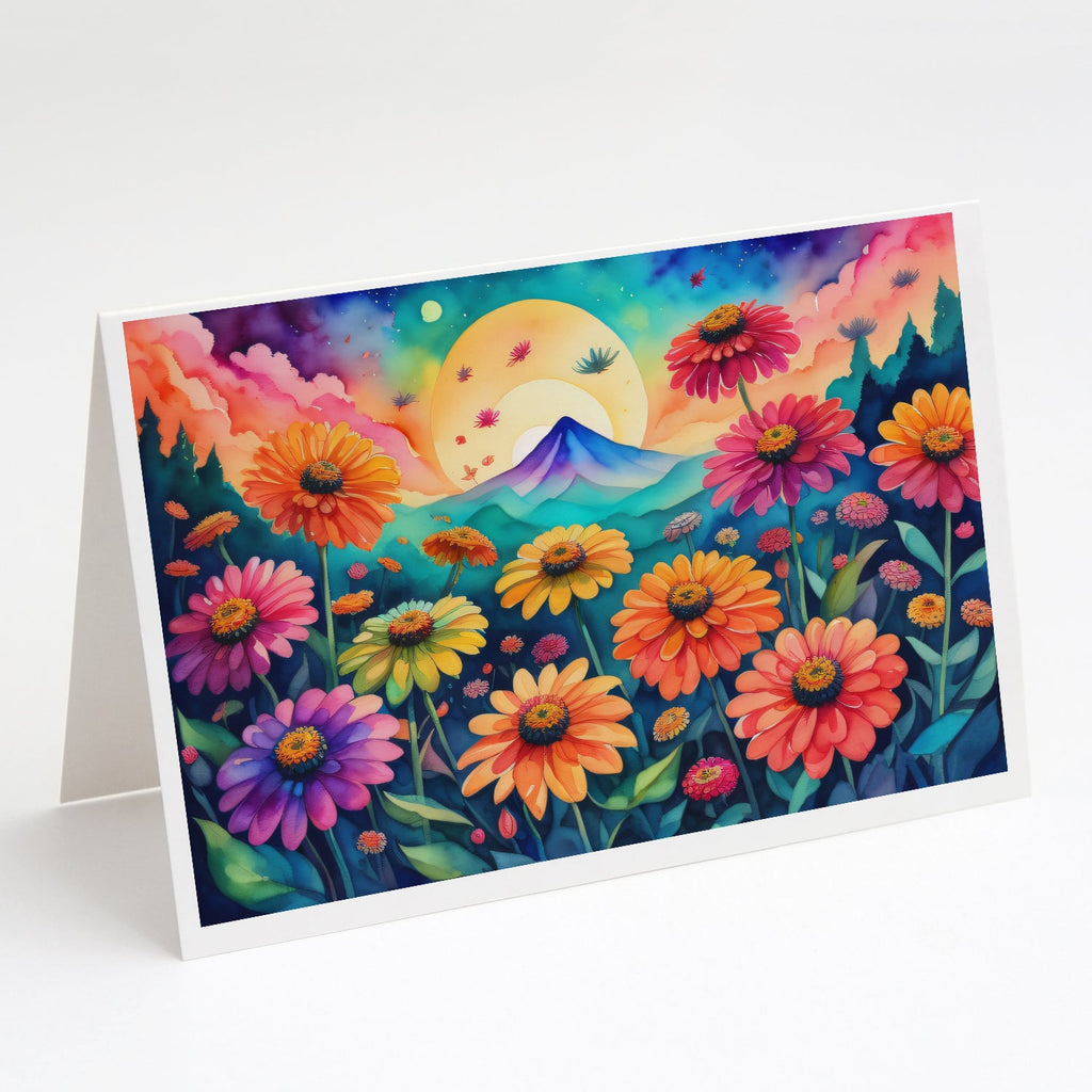 Zinnias in Color Greeting Cards Pack of 8 Blank Cards with Envelopes Whimsical A7 Size 5x7