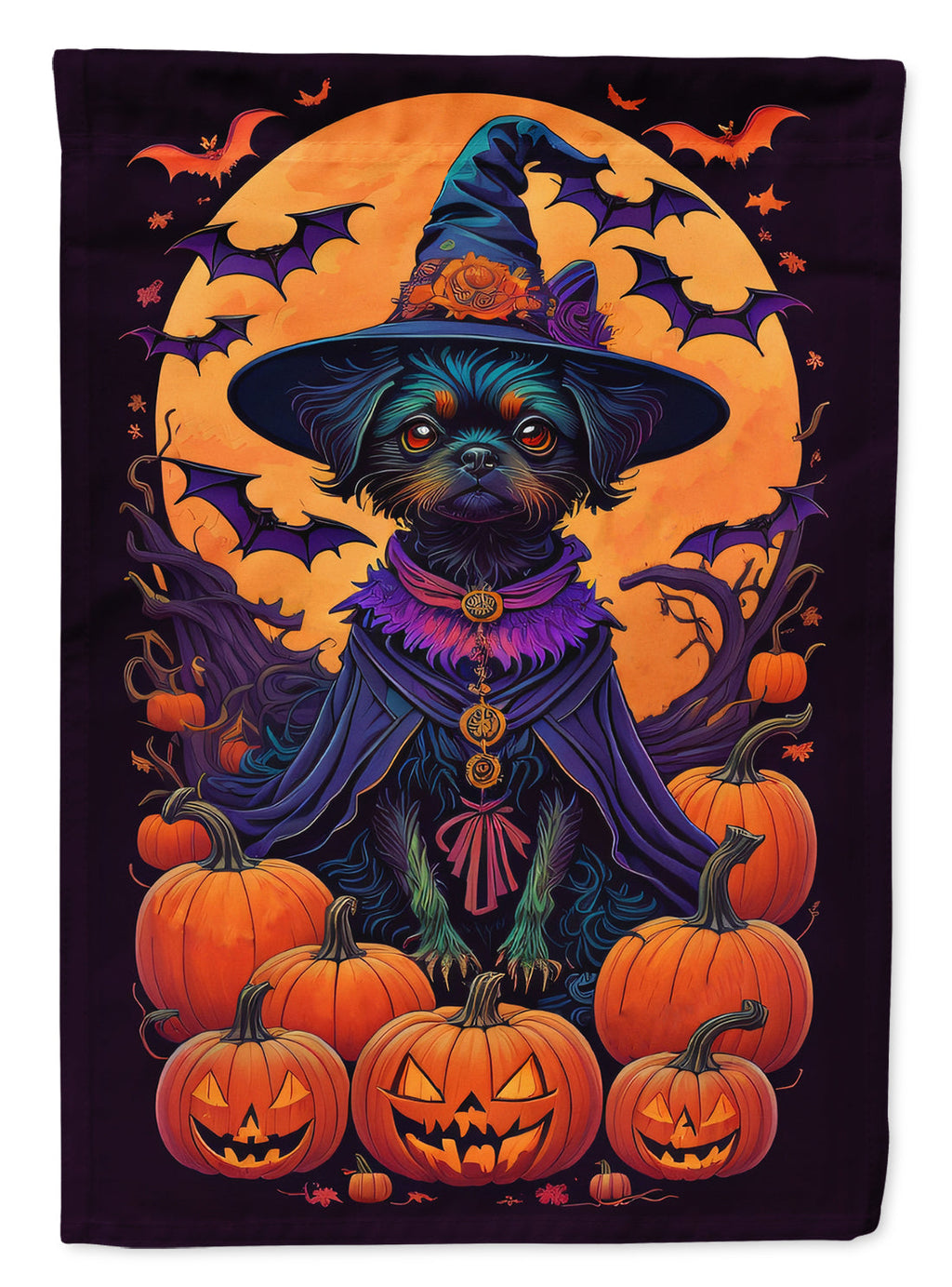 Affenpinscher Witchy Halloween House Flag 28x40 Porch Sleeve Pole Decorative Outside Yard Banner Artwork Wall Hanging, Polyester