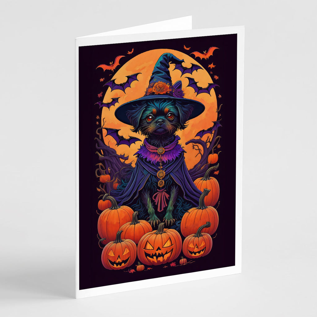 Affenpinscher Witchy Halloween Greeting Cards Pack of 8 Blank Cards with Envelopes Whimsical A7 Size 5x7