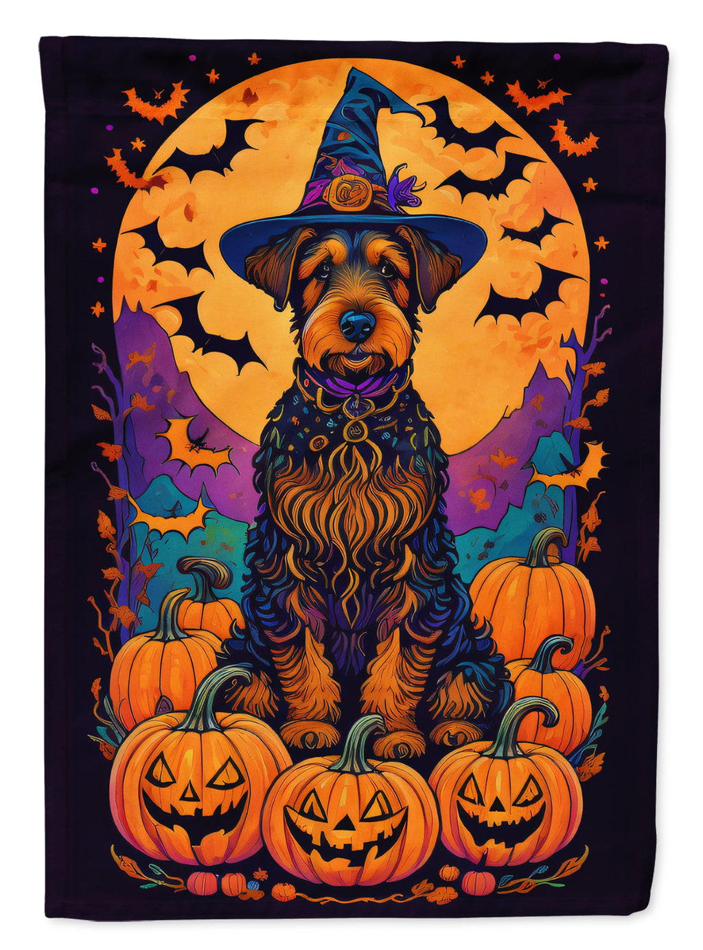 Airedale Terrier Witchy Halloween House Flag 28x40 Porch Sleeve Pole Decorative Outside Yard Banner Artwork Wall Hanging, Polyester