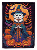 American Eskimo Witchy Halloween House Flag 28x40 Porch Sleeve Pole Decorative Outside Yard Banner Artwork Wall Hanging, Polyester
