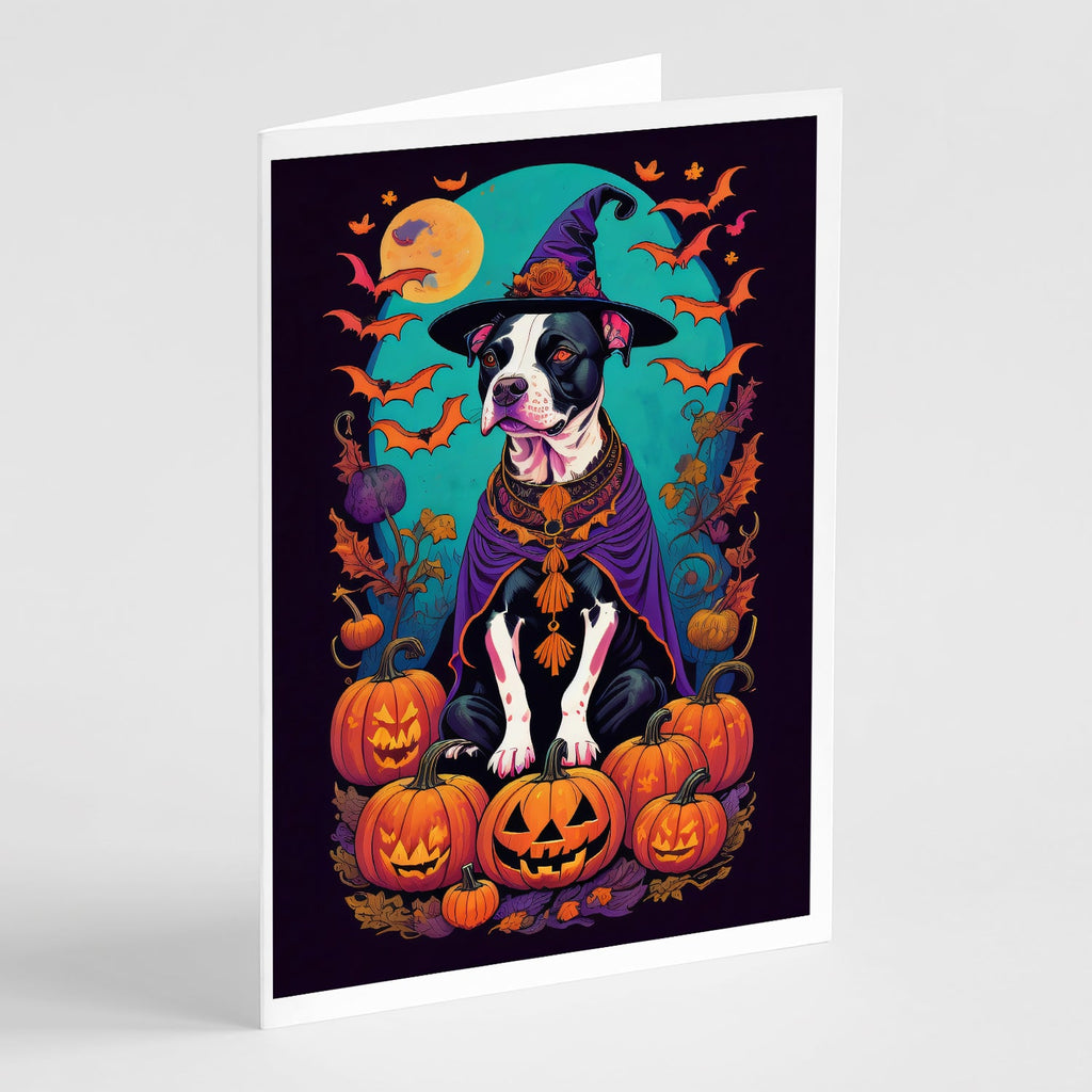 Pit Bull Terrier Witchy Halloween Greeting Cards Pack of 8 Blank Cards with Envelopes Whimsical A7 Size 5x7