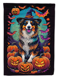 Australian Shepherd Witchy Halloween House Flag 28x40 Porch Sleeve Pole Decorative Outside Yard Banner Artwork Wall Hanging, Polyester