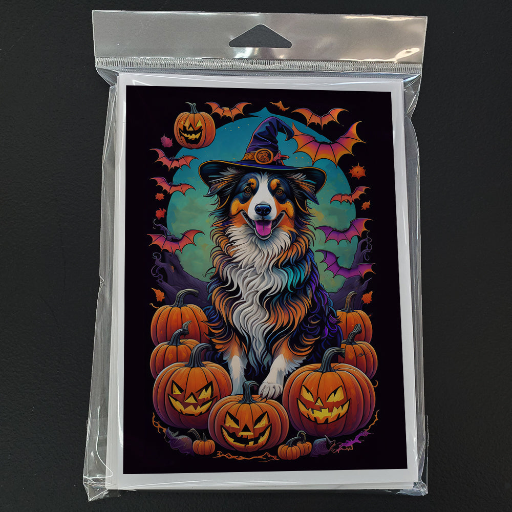Australian Shepherd Witchy Halloween Greeting Cards Pack of 8 Blank Cards with Envelopes Whimsical A7 Size 5x7