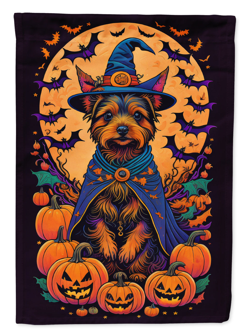 Australian Terrier Witchy Halloween House Flag 28x40 Porch Sleeve Pole Decorative Outside Yard Banner Artwork Wall Hanging, Polyester