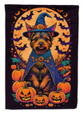 Australian Terrier Witchy Halloween House Flag 28x40 Porch Sleeve Pole Decorative Outside Yard Banner Artwork Wall Hanging, Polyester