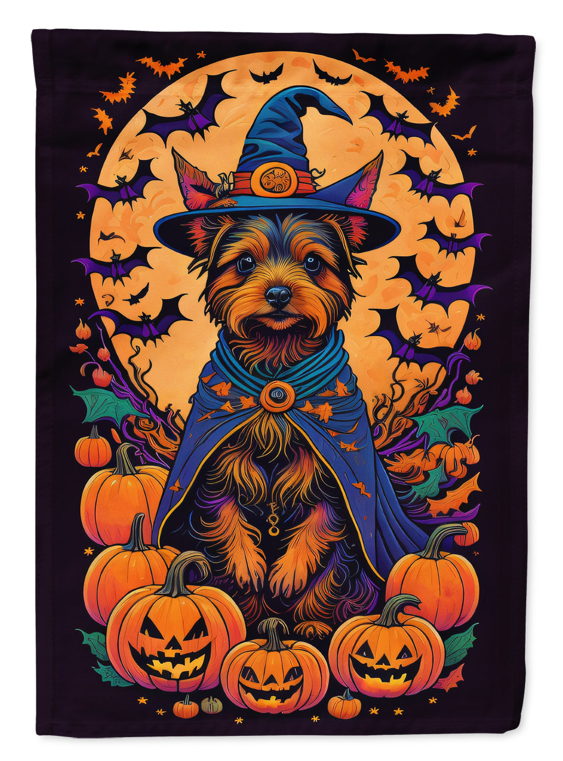 Australian Terrier Witchy Halloween House Flag 28x40 Porch Sleeve Pole Decorative Outside Yard Banner Artwork Wall Hanging, Polyester