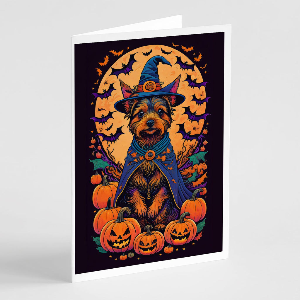 Australian Terrier Witchy Halloween Greeting Cards Pack of 8 Blank Cards with Envelopes Whimsical A7 Size 5x7