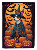 Basenji Witchy Halloween House Flag 28x40 Porch Sleeve Pole Decorative Outside Yard Banner Artwork Wall Hanging, Polyester