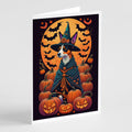 Basenji Witchy Halloween Greeting Cards Pack of 8 Blank Cards with Envelopes Whimsical A7 Size 5x7